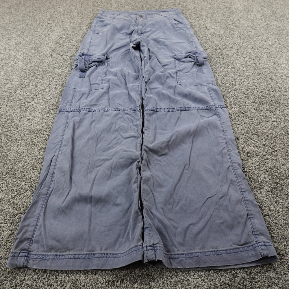 American Eagle Pants Womens 2 Blue Cargo High Rise Baggy Wide Leg Rave Stretch